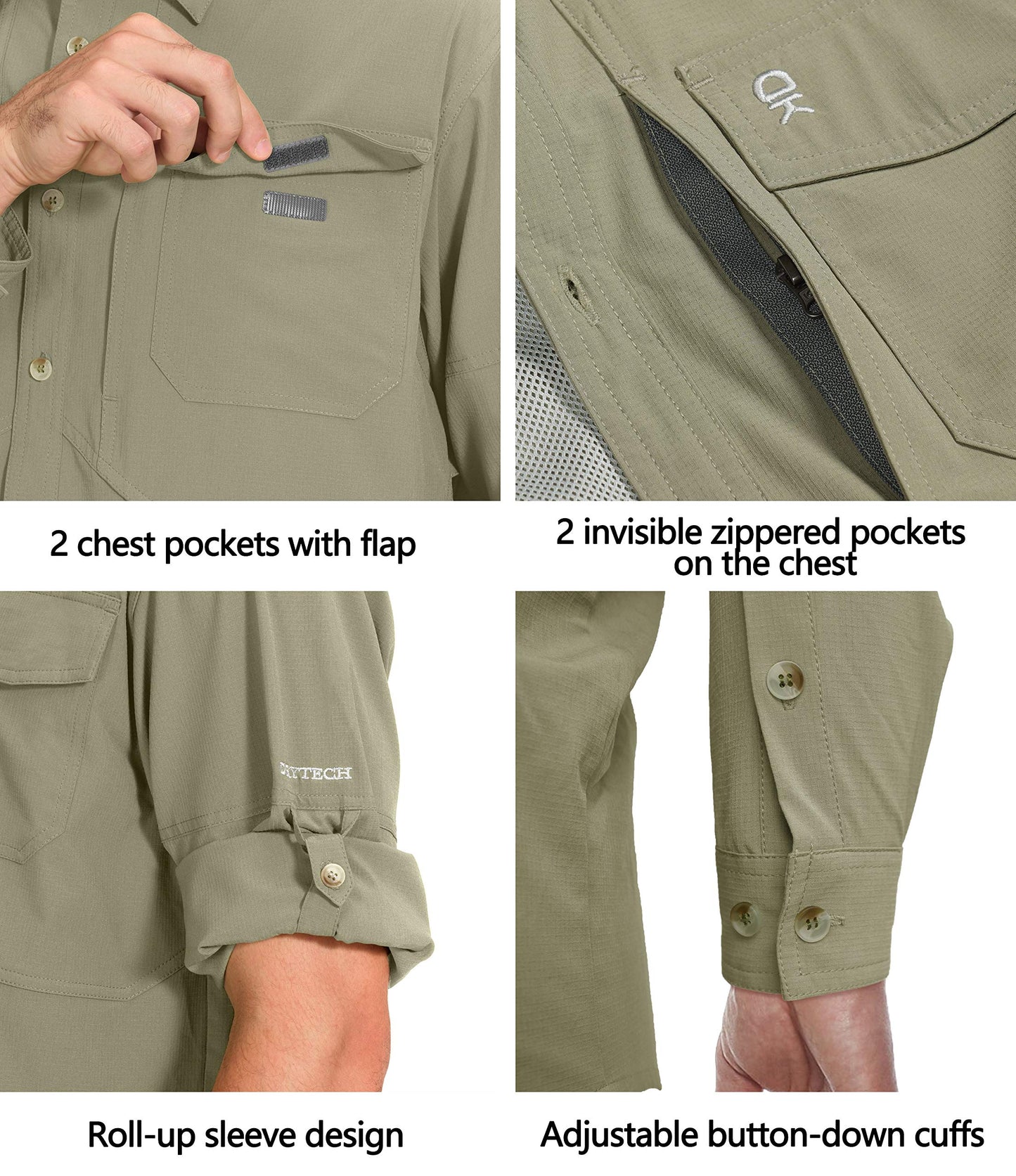 Little Donkey Andy Men's Quick-Dry Stretch Long Sleeve Shirt for Hiking, Travel Sage A1 Size M