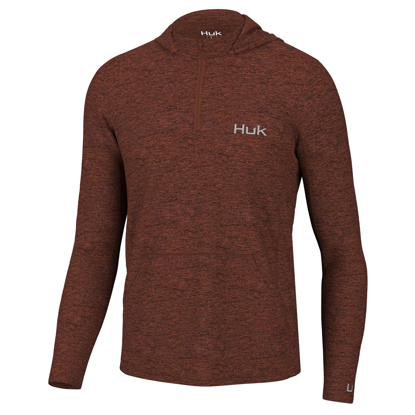 HUK Men Coldfront Hoodie, Performance Fishing Sweatshirt, Baked Clay Heather, Small