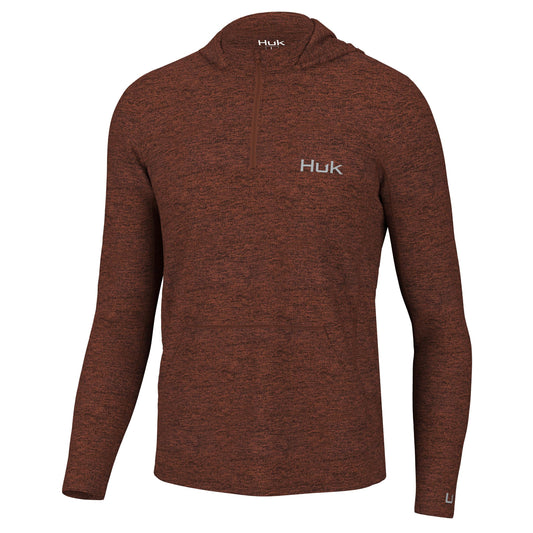 HUK Men Coldfront Hoodie, Performance Fishing Sweatshirt, Baked Clay Heather, Small
