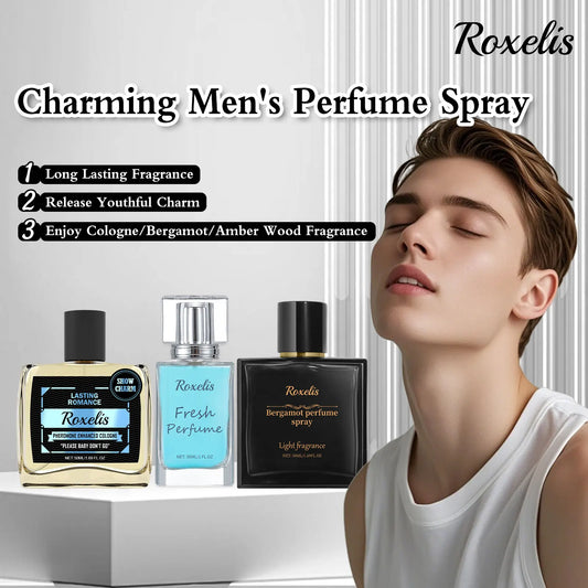 Roxelis 50ml Cologne Pheromone Perfume Bergamot Amber Wood Dating Long Lasting Fragrance Floral Scent Flirting Men Perfume Mist