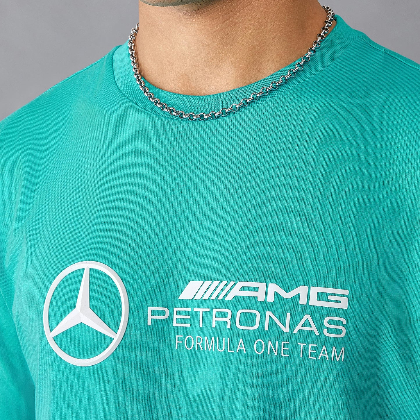 Mercedes AMG Petronas F1 Men's Tshirt with Large 3D Team Logo Execution - Ultra Teal - Size: M