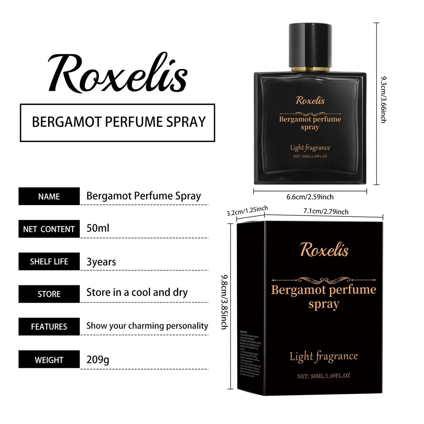 Roxelis 50ml Cologne Pheromone Perfume Bergamot Amber Wood Dating Long Lasting Fragrance Floral Scent Flirting Men Perfume Mist
