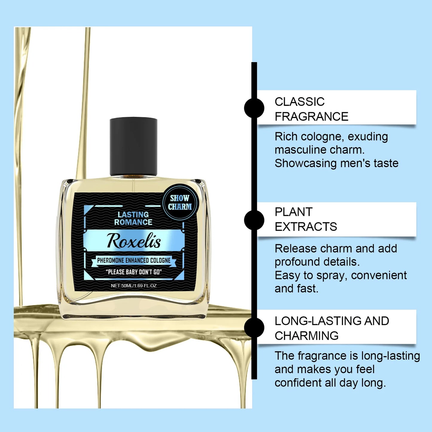 Roxelis 50ml Cologne Pheromone Perfume Bergamot Amber Wood Dating Long Lasting Fragrance Floral Scent Flirting Men Perfume Mist