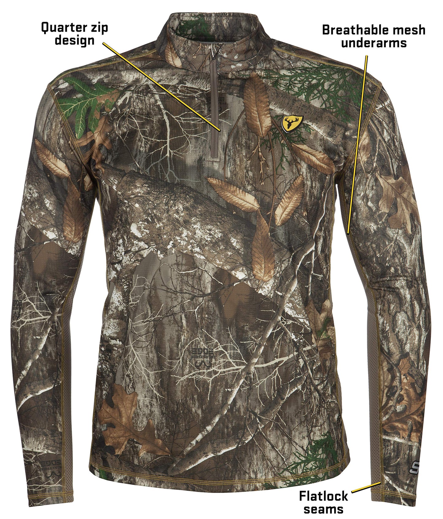 SCENTBLOCKER Angatec Long Sleeve 1/4 Zip Performance Shirt Mens Camo Hunting Clothes (RT Edge, Small)