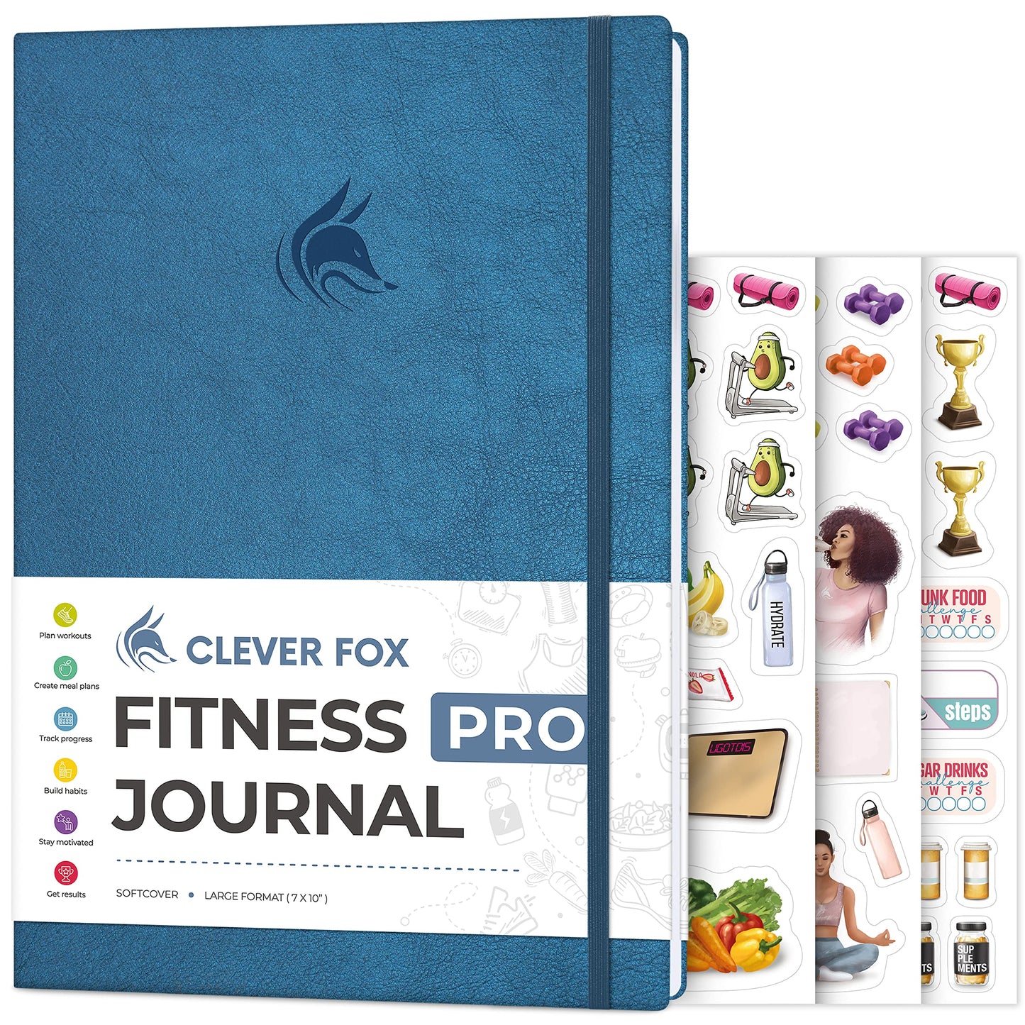 Clever Fox Fitness Journal PRO – Daily Workout Planner with Meal Planner & Habit Tracker – Gym Exercise Log Book for Women & Men – Fitness Planner Notebook – Lasts 6 Months, 7x10” - Mystic Blue