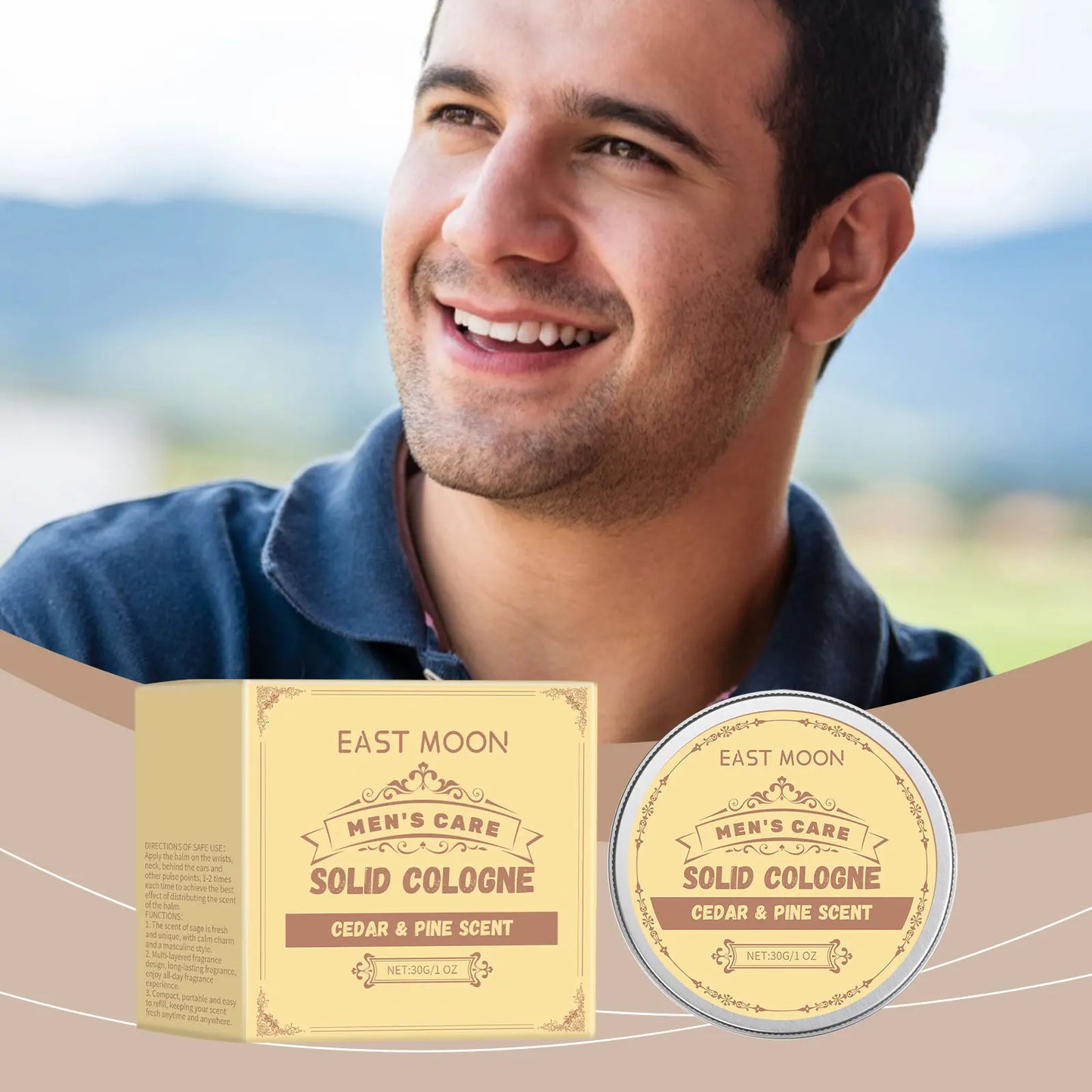 East Moon Men's Perfume Cedar Scent Balm Beard Balm Long Lasting Fragrance Wood Fragrance Fresh Release Men'S Charm Perfume