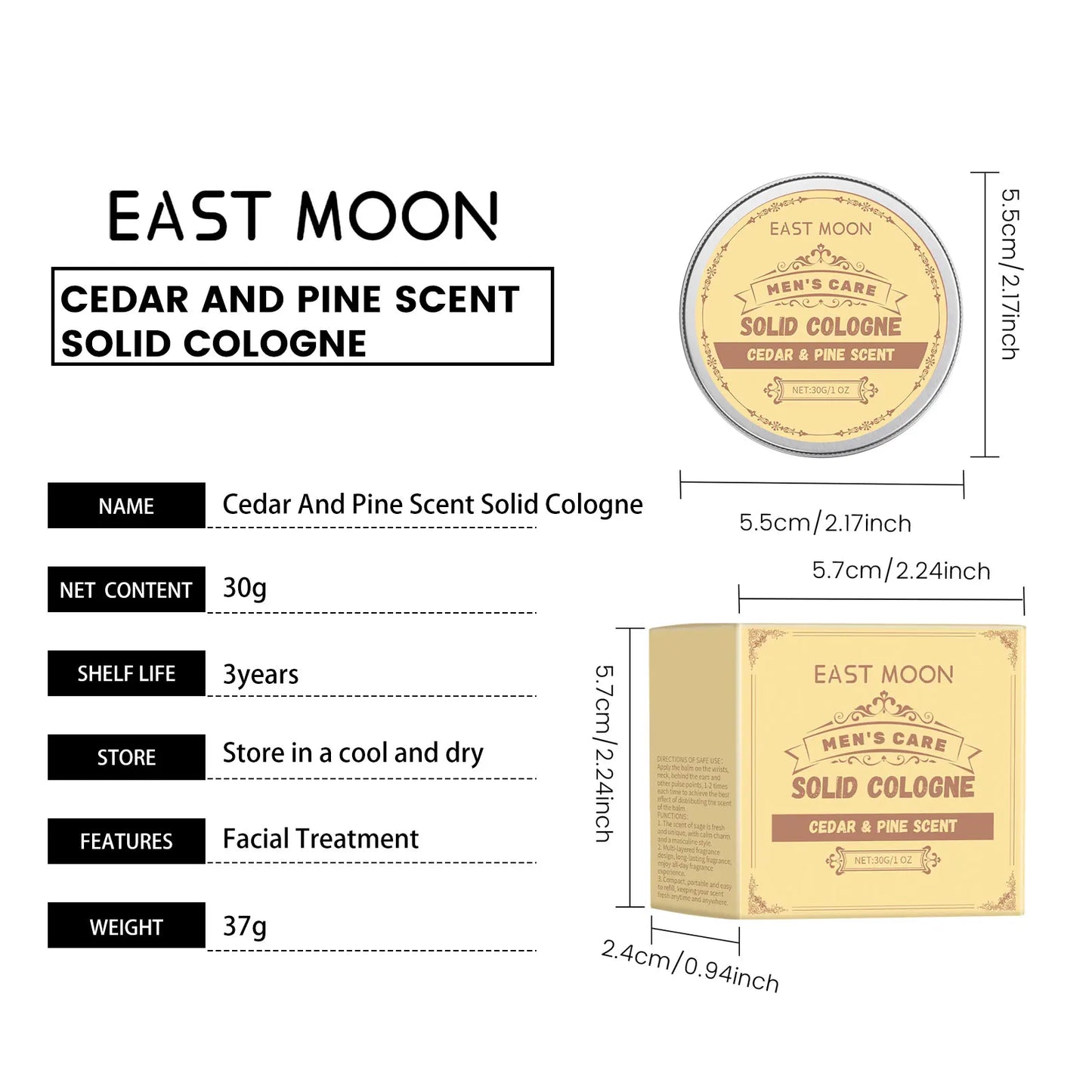East Moon Men's Perfume Cedar Scent Balm Beard Balm Long Lasting Fragrance Wood Fragrance Fresh Release Men'S Charm Perfume