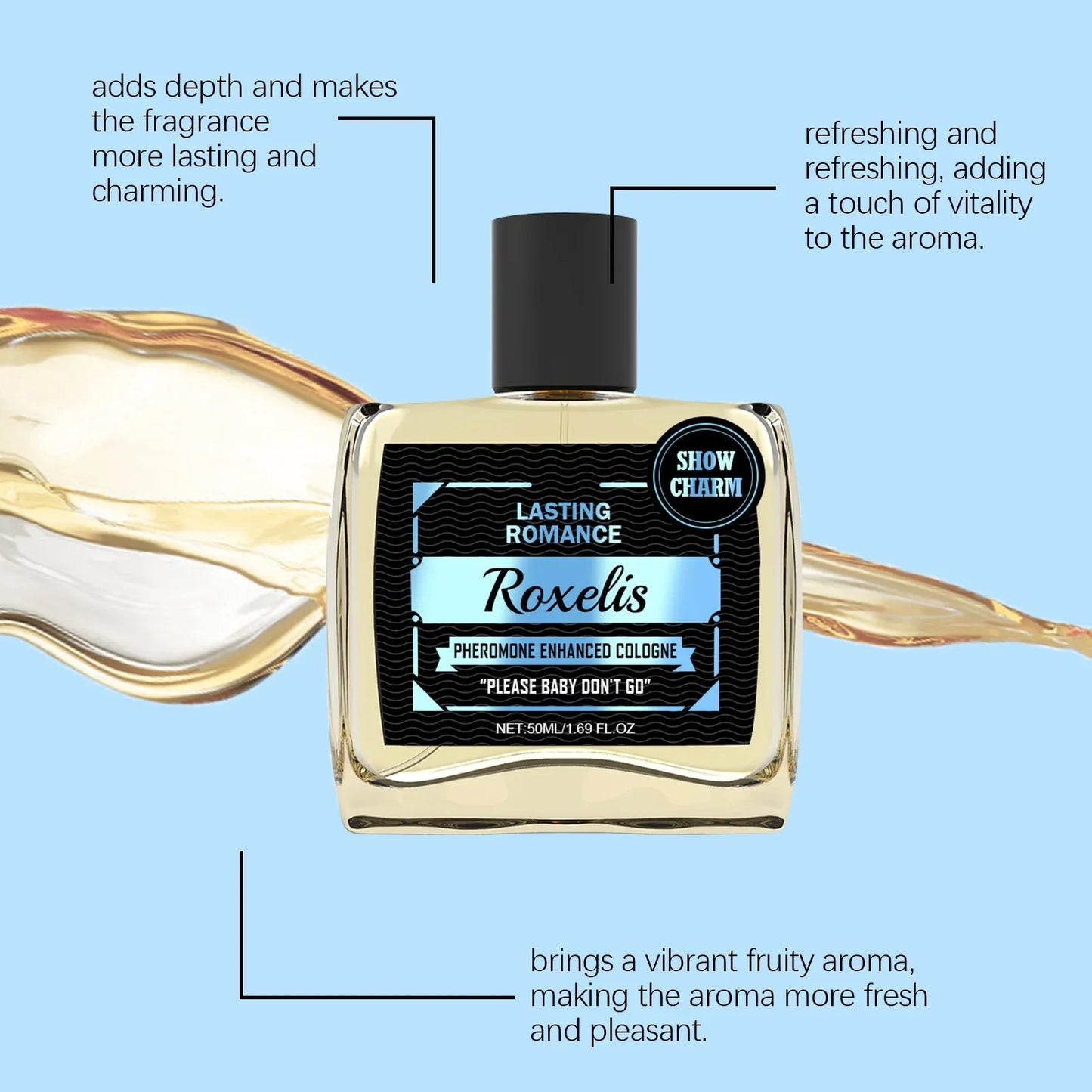 Roxelis 50ml Cologne Pheromone Perfume Bergamot Amber Wood Dating Long Lasting Fragrance Floral Scent Flirting Men Perfume Mist