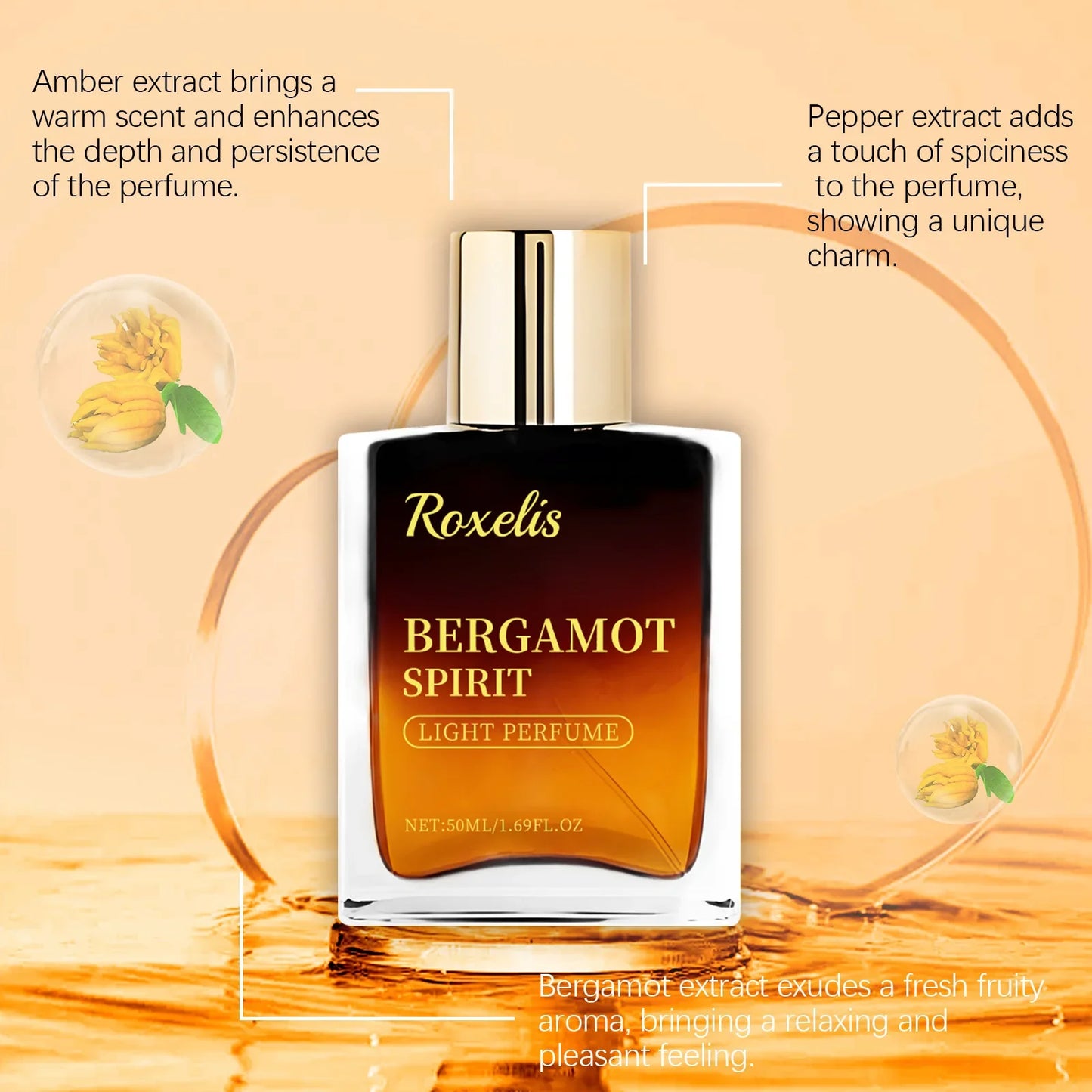 Roxelis 50ml Men Bergamot Perfume Dating Flirting Long Lasting Pheromone Fragrance Refreshing  Deodorant Charming Scent Perfume