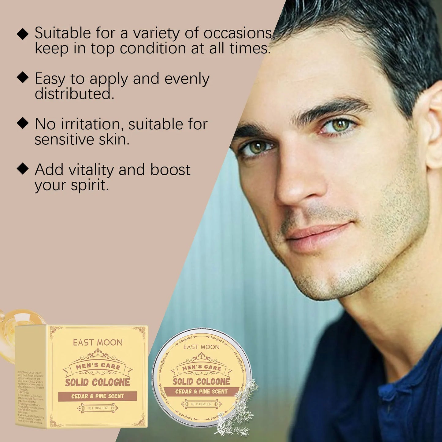 East Moon Men's Perfume Cedar Scent Balm Beard Balm Long Lasting Fragrance Wood Fragrance Fresh Release Men'S Charm Perfume