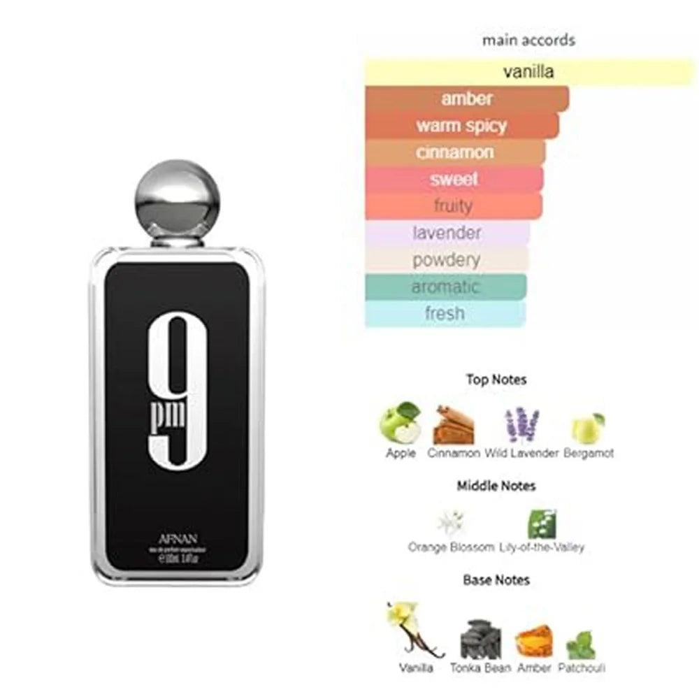 Afnan 9PM Men's Cologne Eau De Parfum Spray 3.4 Oz Durable Perfume For Men And Women Long-Lasting Scent Premium Luxury Fragrance
