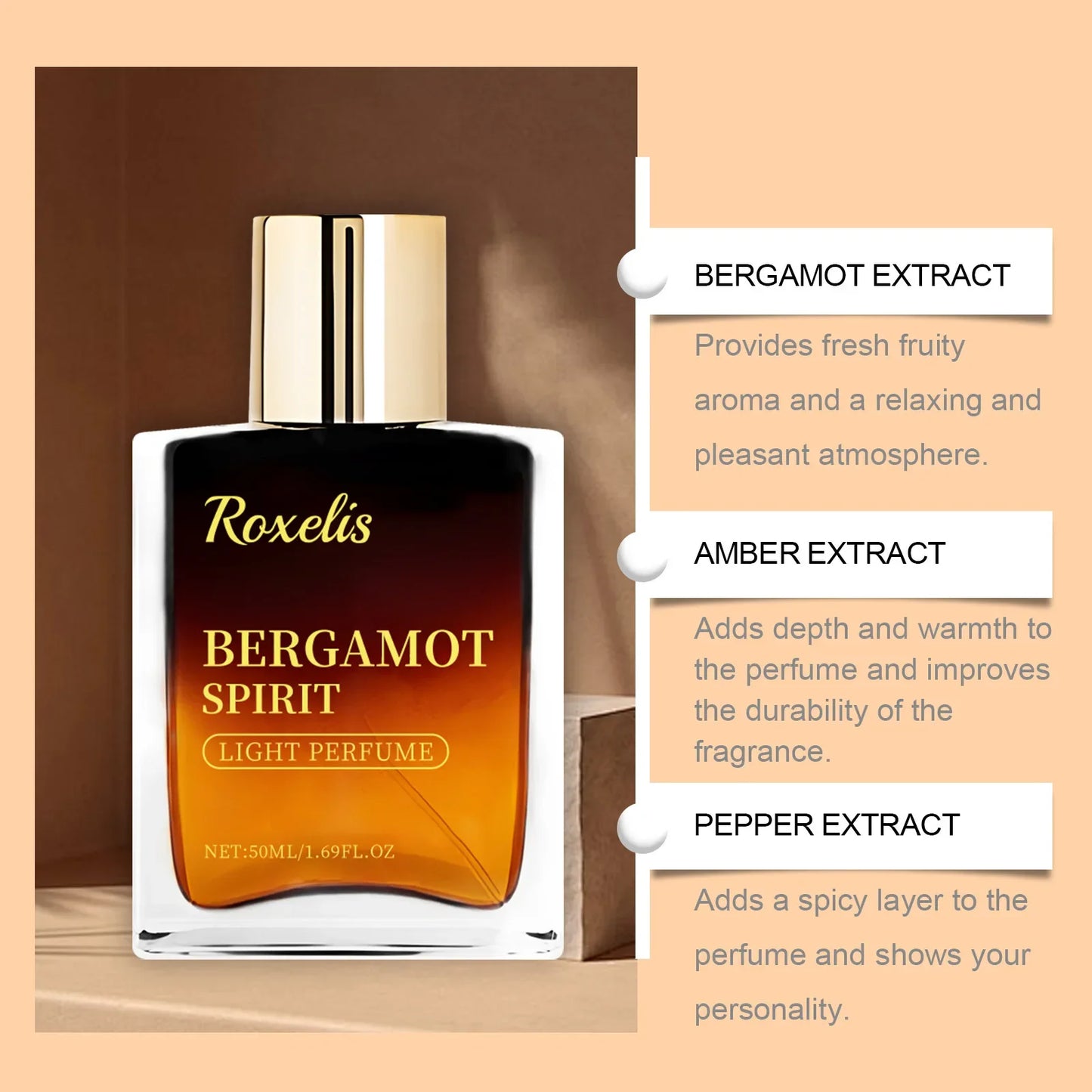 Roxelis 50ml Men Bergamot Perfume Dating Flirting Long Lasting Pheromone Fragrance Refreshing  Deodorant Charming Scent Perfume