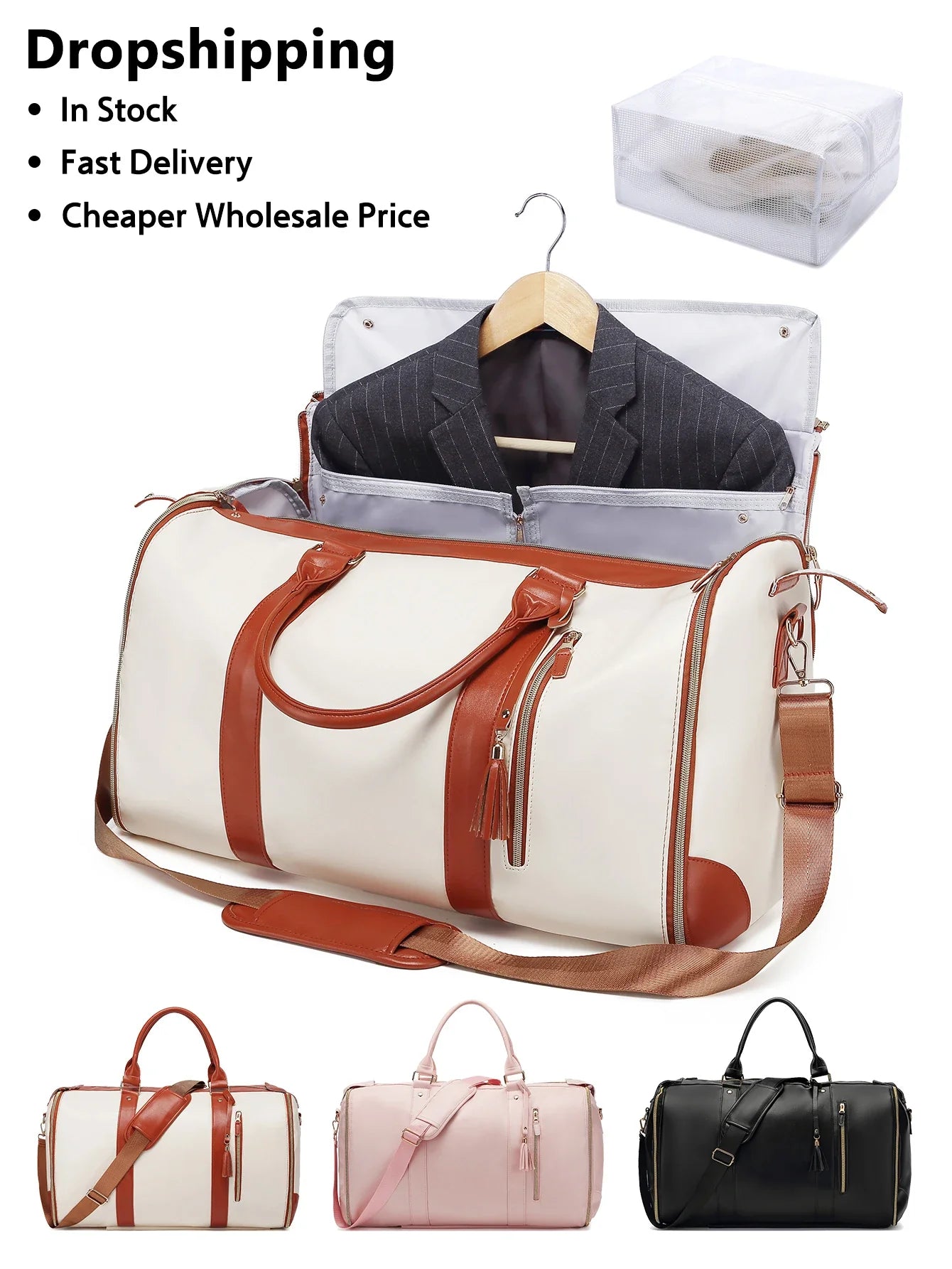 Carry On Garment Bag 55L Large Pu Leather Duffle Bag Waterproof With Shoe Pouch For 2 In 1 Hanging Suitcase Suit Travel Bags