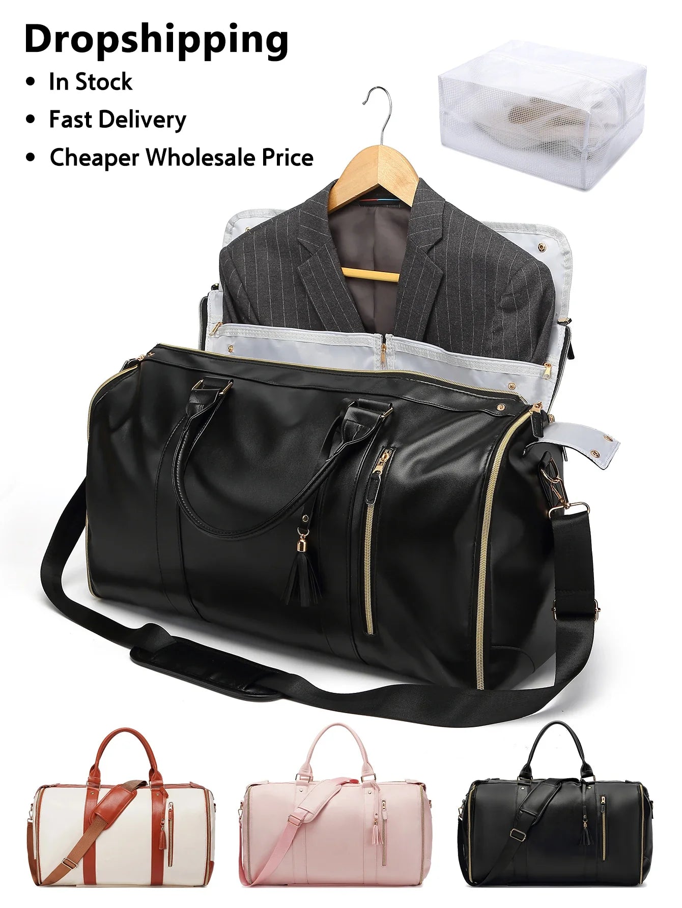 Carry On Garment Bag 55L Large Pu Leather Duffle Bag Waterproof With Shoe Pouch For 2 In 1 Hanging Suitcase Suit Travel Bags