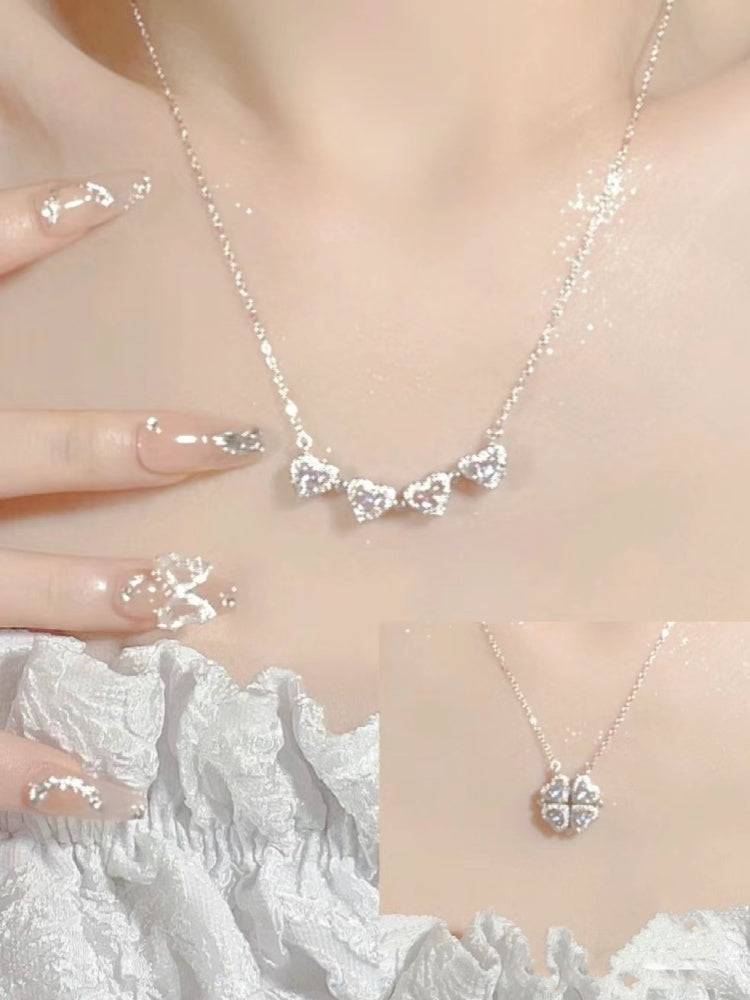 Clover 999 Sterling Silver Necklace for Women Light Luxury Minority Fancy Heart 2025 New Arrival Best Selling Clavicle Chain Gift