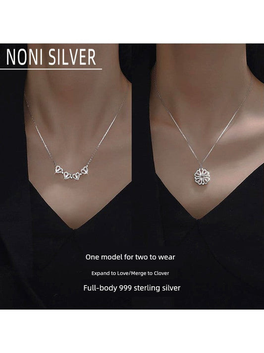 Four-Leaf Clover Genuine Love Necklace Women's Sterling Silver 999