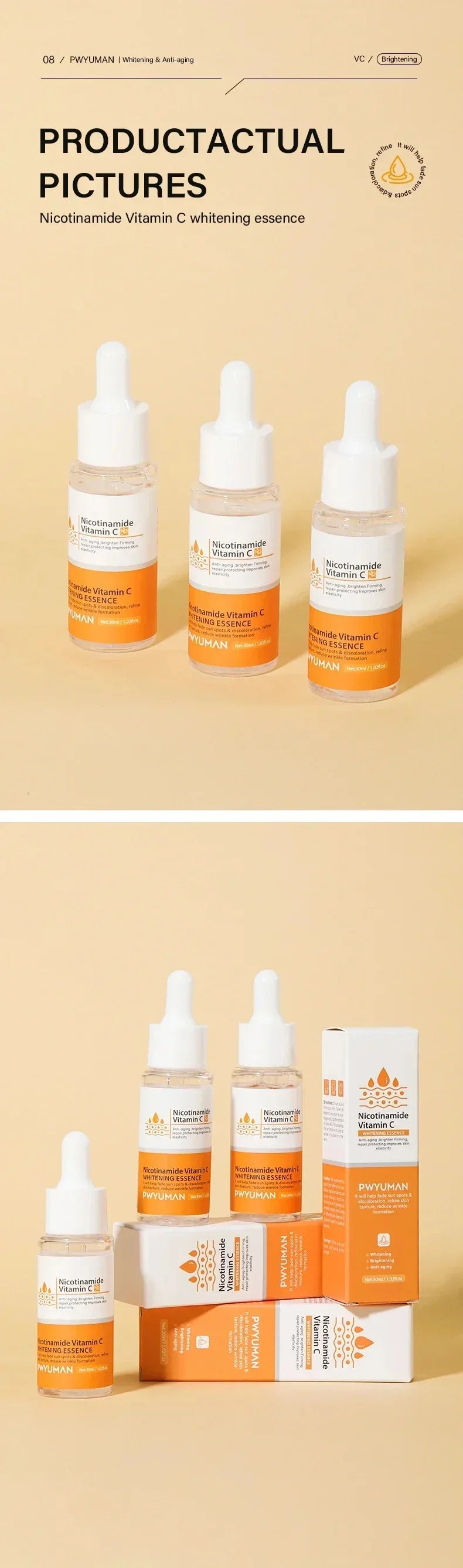 Vitamin C Whitening Freckles Serum Cream Remove Dark Spots Fade Melasma Lighten Melanin Pigment Bleaching Moisturizing Skin Care