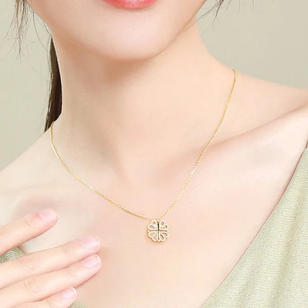 1pc Heart Shaped Four Leaf Clover Pendant Necklace Jewelry Zircon Women Love Clavicle Chain Gifts Openable ChokerJewelry