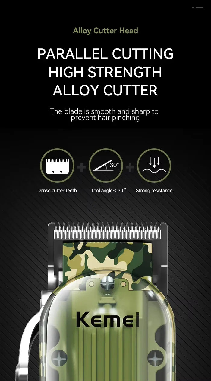 Kemei Transparent Body Electric Hair Clippers Kit KM-1926 KM-1928 Rechargeable Trimmer KM-TX7 Waterproof Men's Shaver Barber