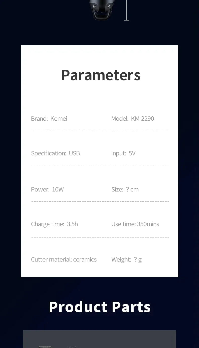 Kemei KM-2290 KM-1113 KM-2026 professional Electric hair clipper kit Men's Shaver Cordless Barber Hair Trimmer USB beard Razor