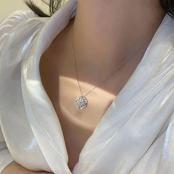 1pc Heart Shaped Four Leaf Clover Pendant Necklace Jewelry Zircon Women Love Clavicle Chain Gifts Openable ChokerJewelry