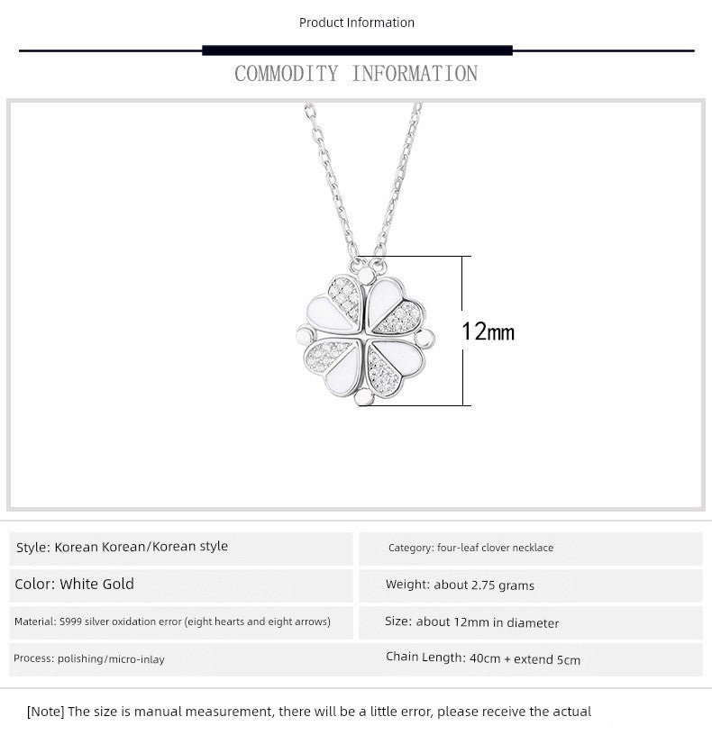 Four-Leaf Clover Genuine Love Necklace Women's Sterling Silver 999