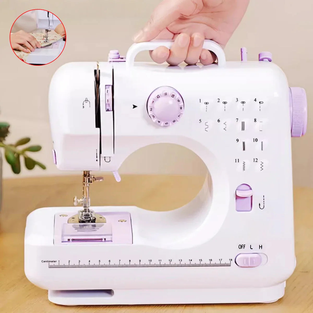 INNE Portable Sewing Machine Mini Electric Household Crafting Mending Overlock 12 Stitches Pedal Beginners With Presser Foot