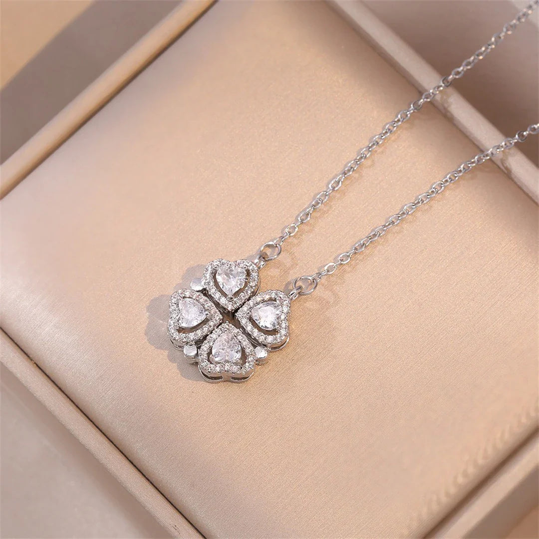 Fashion Retro Lucky Four Leaf Clover Women Necklace Gothic Love Heart Pendant Choke Chain Necklace Stainless Steel Jewelry Gift