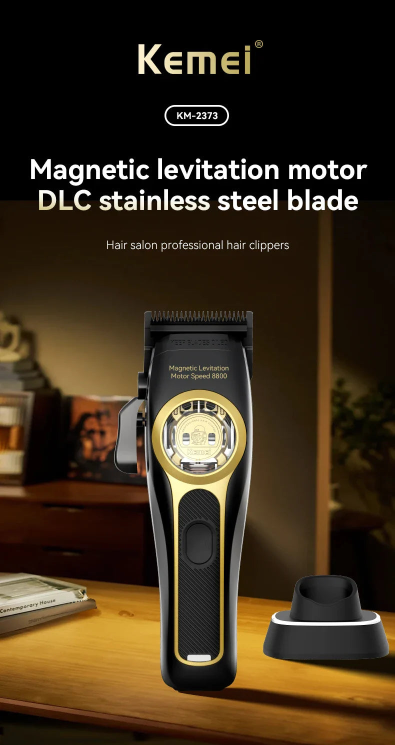 Kemei Professional Hair Clipper Magnetic Levitation Motor 8800 Rpm Charging Base Hair Clipper Men's Hair Clipper KM-2373