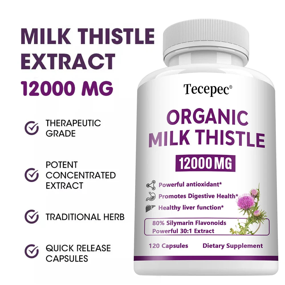 Liver Health Supplement 12000mg,Milk Thistle Extract, Protects The Liver, Supports Cleansing, Detoxification and Repair, Non-GMO