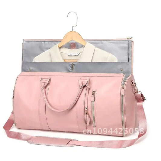 1pc Foldable PU Travel Convenient Carry-on Clothing Bag Women's Bag Bag Leather Business Duffel Women's Large Travel