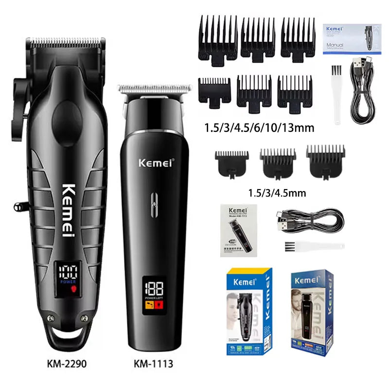 Kemei KM-2290 KM-1113 KM-2026 professional Electric hair clipper kit Men's Shaver Cordless Barber Hair Trimmer USB beard Razor