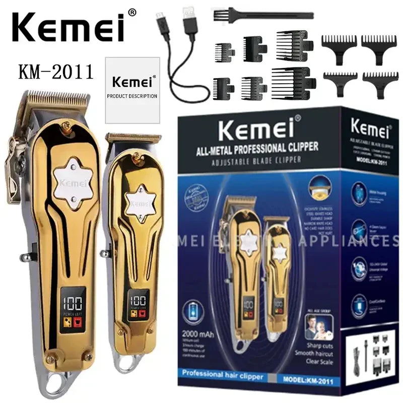 Kemei KM-2011 New Men's Electric Hair trimmer Two-Piece Suit LED Display Metal Hair Clipper USB Charging Trimmer Hair Clipper