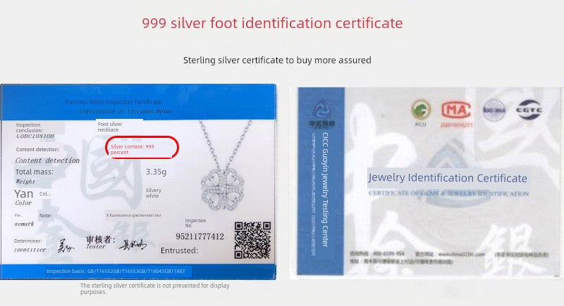 Four-Leaf Clover Genuine Love Necklace Women's Sterling Silver 999