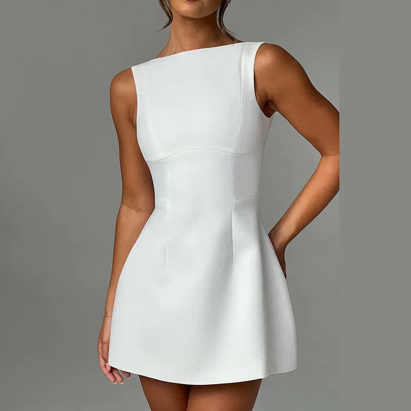Cakulo 2025 White Backless Zipper Evening Party Dress Women 2024 Robes Elegant Sexy Dress Bodycon Mini Summer Dress Vestidos