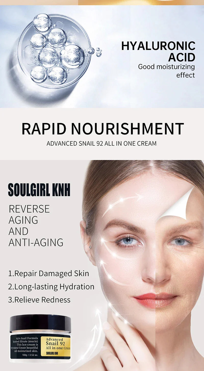 Collagen Snail Mucin 92% Repair Face Cream Repairing Lift Firm Anti-aging Fade Fine Lines Acne Treatment Brightening Skin Care