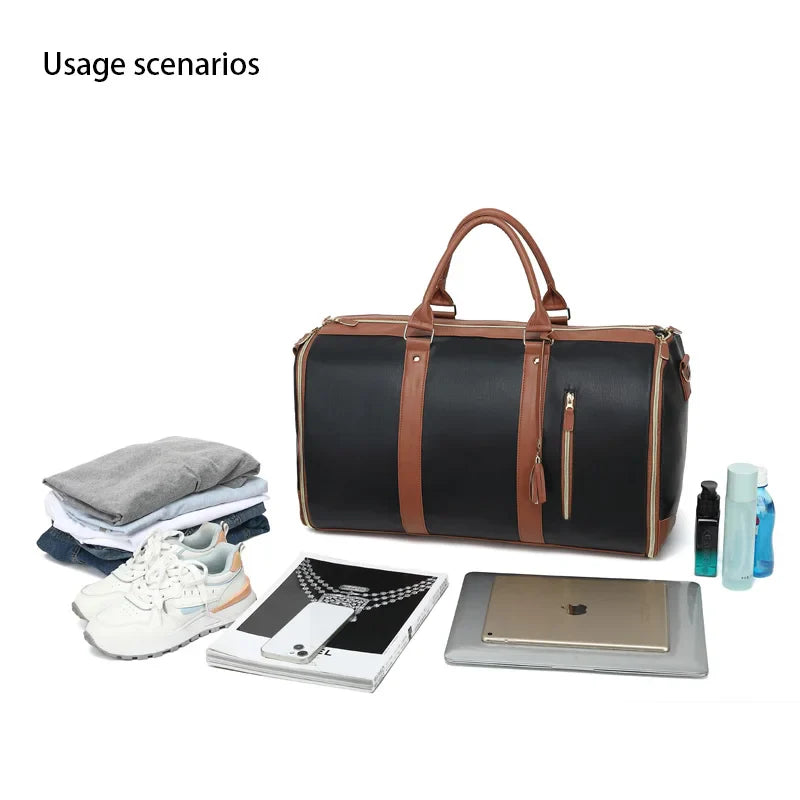 1pc Foldable Women's Travel Convenient Carry-on Clothing Bag Large PU Leather Duffel Bag Women's Business Travel Bag