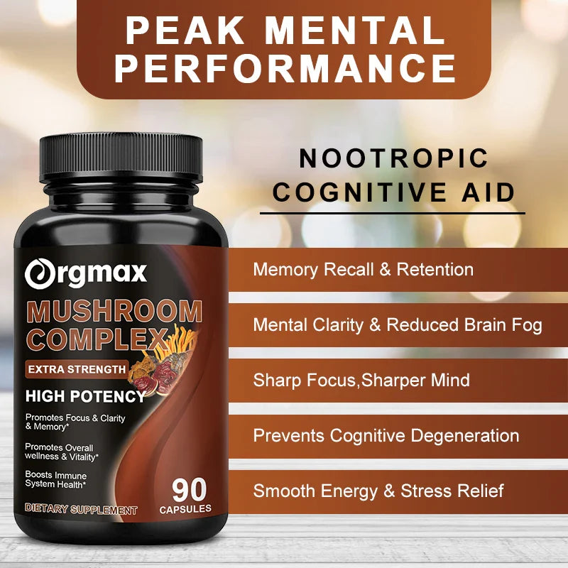 10 Mushrooms Blend Supplement - Lions Mane, Cordyceps,Turkey Tail -Natural Stress & Mood Support Brain, Memory & Focus, Immune