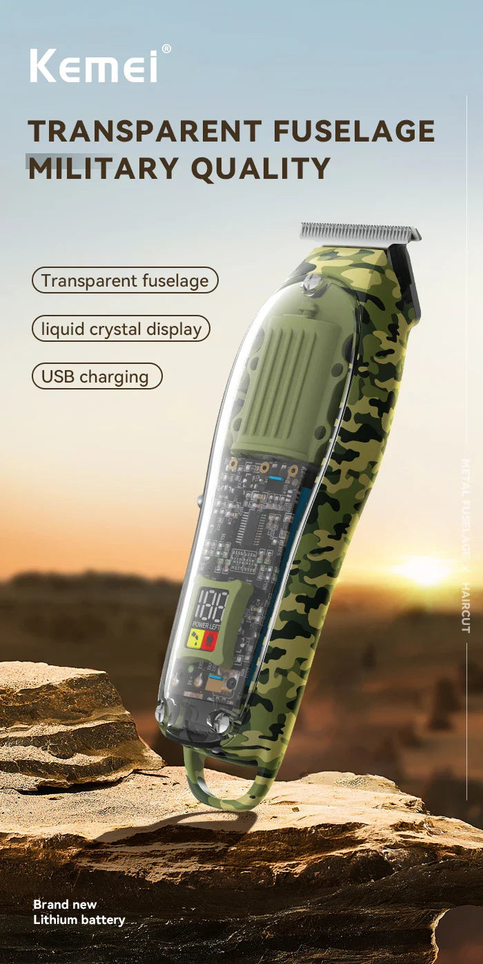Kemei Transparent Body Electric Hair Clippers Kit KM-1926 KM-1928 Rechargeable Trimmer KM-TX7 Waterproof Men's Shaver Barber