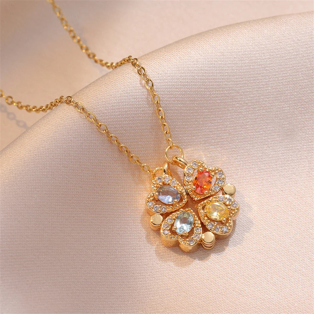 Fashion Retro Lucky Four Leaf Clover Women Necklace Gothic Love Heart Pendant Choke Chain Necklace Stainless Steel Jewelry Gift