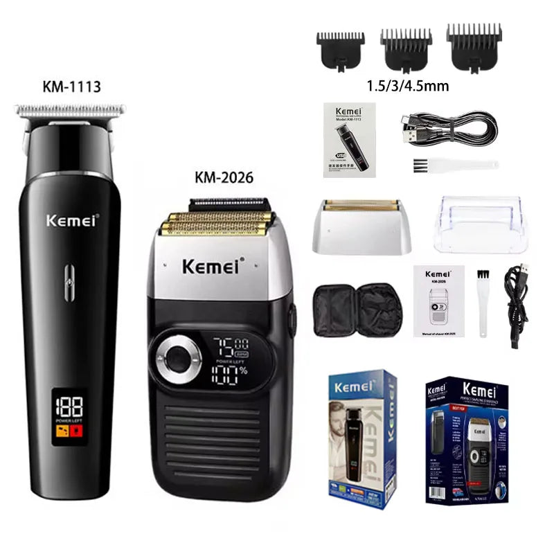 Kemei KM-2290 KM-1113 KM-2026 professional Electric hair clipper kit Men's Shaver Cordless Barber Hair Trimmer USB beard Razor