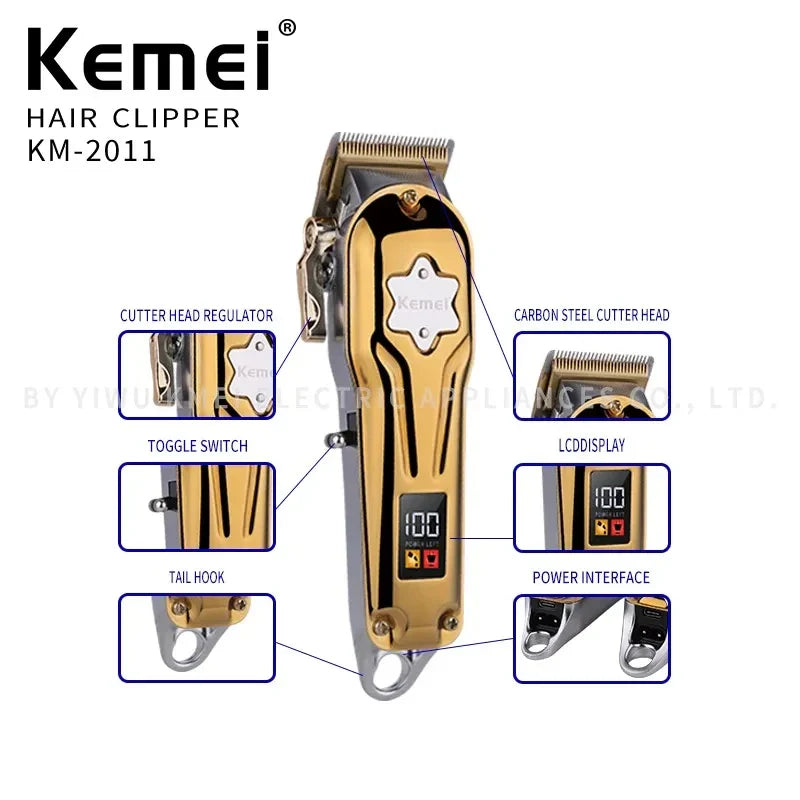 Kemei KM-2011 New Men's Electric Hair trimmer Two-Piece Suit LED Display Metal Hair Clipper USB Charging Trimmer Hair Clipper