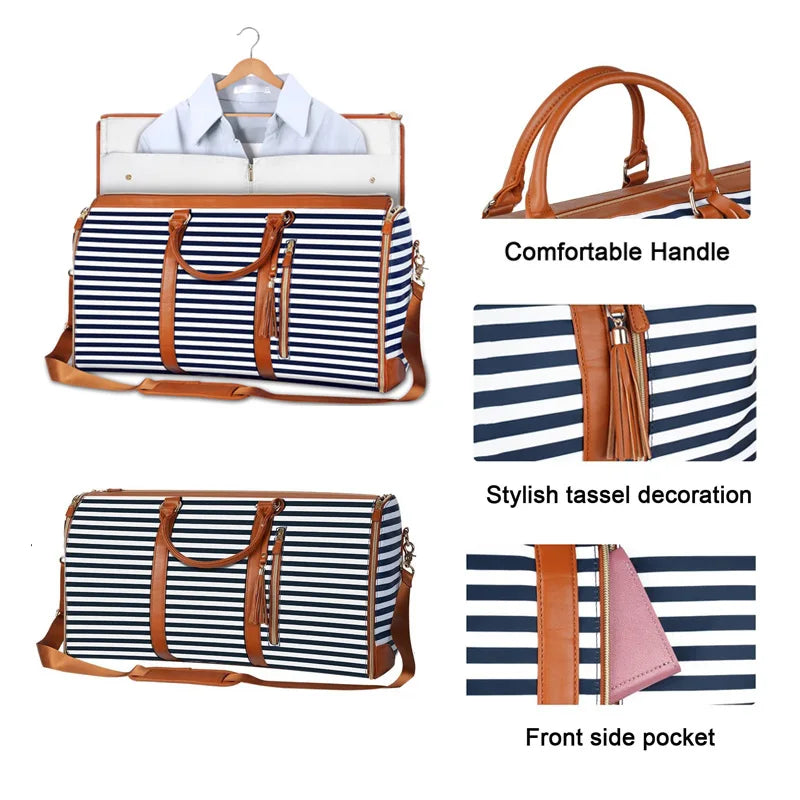 1pc Foldable Women's Travel Convenient Carry-on Clothing Bag Large PU Leather Duffel Bag Women's Business Travel Bag