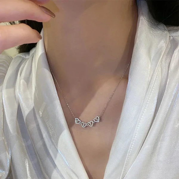 1pc Heart Shaped Four Leaf Clover Pendant Necklace Jewelry Zircon Women Love Clavicle Chain Gifts Openable ChokerJewelry