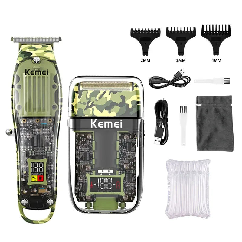 Kemei Transparent Body Electric Hair Clippers Kit KM-1926 KM-1928 Rechargeable Trimmer KM-TX7 Waterproof Men's Shaver Barber