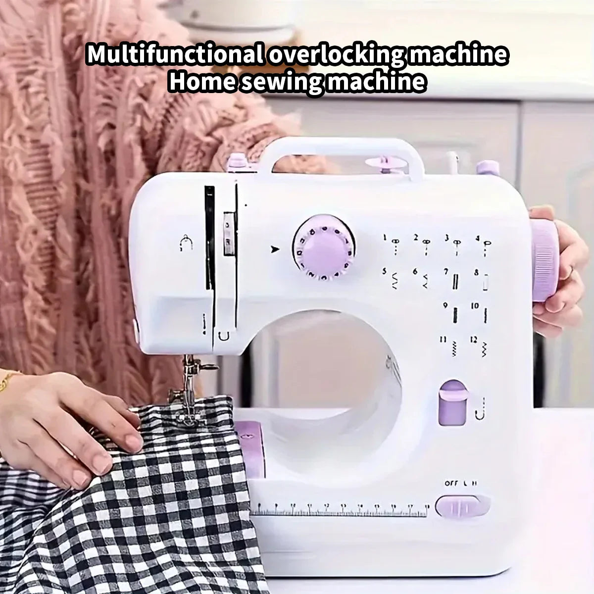 INNE Portable Sewing Machine Mini Electric Household Crafting Mending Overlock 12 Stitches Pedal Beginners With Presser Foot