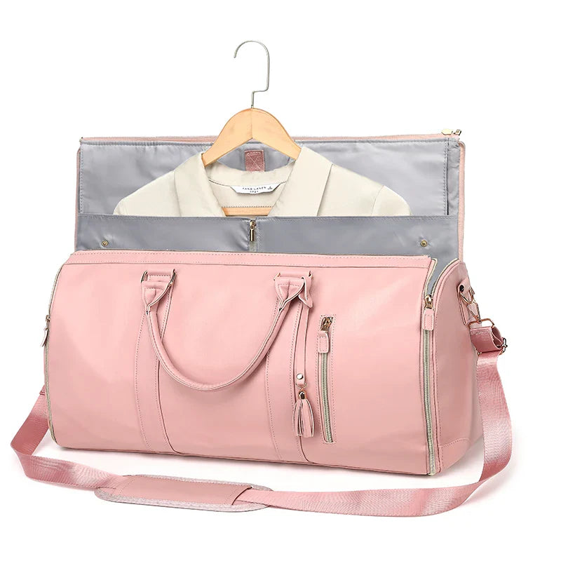 1pc Foldable Women's Travel Convenient Carry-on Clothing Bag Large PU Leather Duffel Bag Women's Business Travel Bag