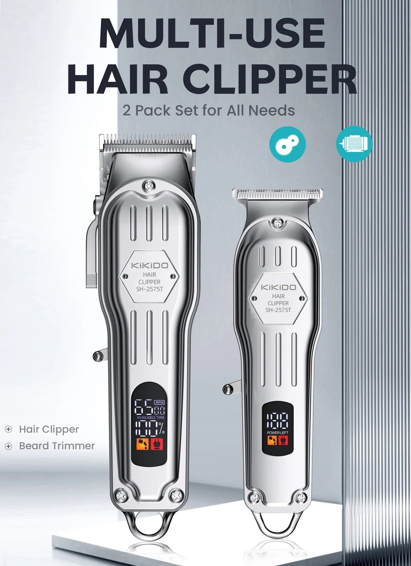 KIKIDO 2in1 Adjustable Cordless Hair Cutting Machine Full Metal Combo Kit Barber Hair Clipper Beard Shaver Kit for Men Gift2575T