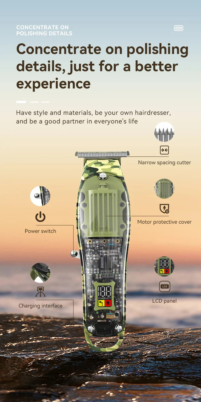 Kemei Transparent Body Electric Hair Clippers Kit KM-1926 KM-1928 Rechargeable Trimmer KM-TX7 Waterproof Men's Shaver Barber