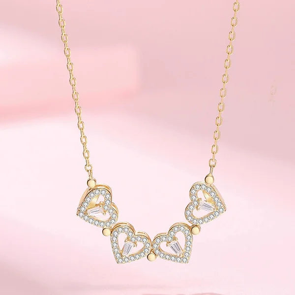 1pc Heart Shaped Four Leaf Clover Pendant Necklace Jewelry Zircon Women Love Clavicle Chain Gifts Openable ChokerJewelry